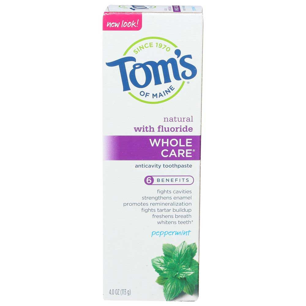 Toms Of Maine Natural Whole Care Peppermint Anticavity Toothpaste with Fluoride, 4 Ounce -- 6 per case