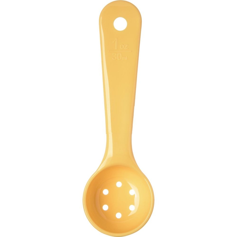Carlisle 492304 Measure Miser Yellow Acetal Perforated Short Handle Portion Spoon, 1 Ounce Capacity