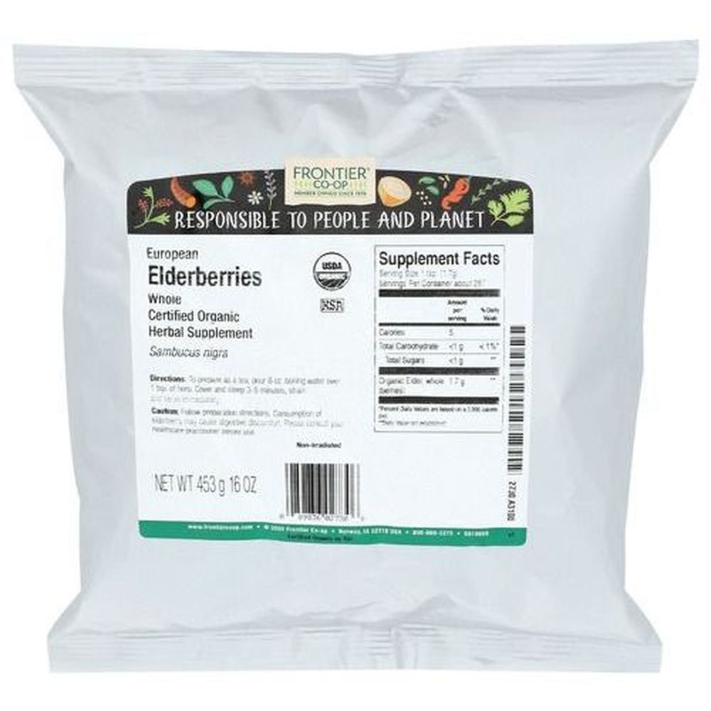 Frontier Organic Whole Elderberries, 16 Ounce