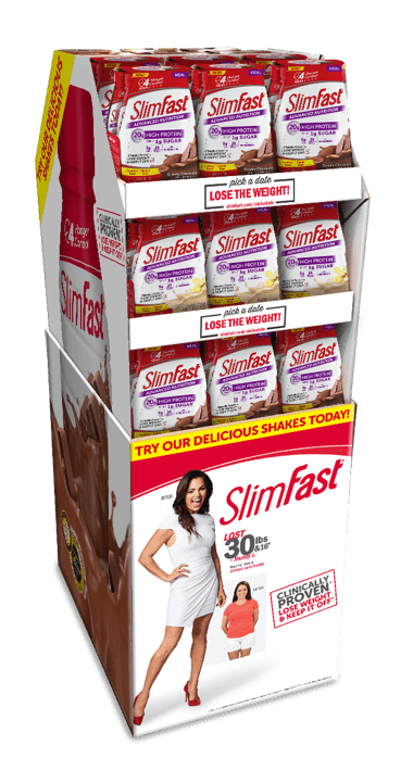 Slimfast Advanced Creamy Chocolate and Vanilla Cream Meal Replacement Shake - 1/4 Pallet Display -- 144 per case.