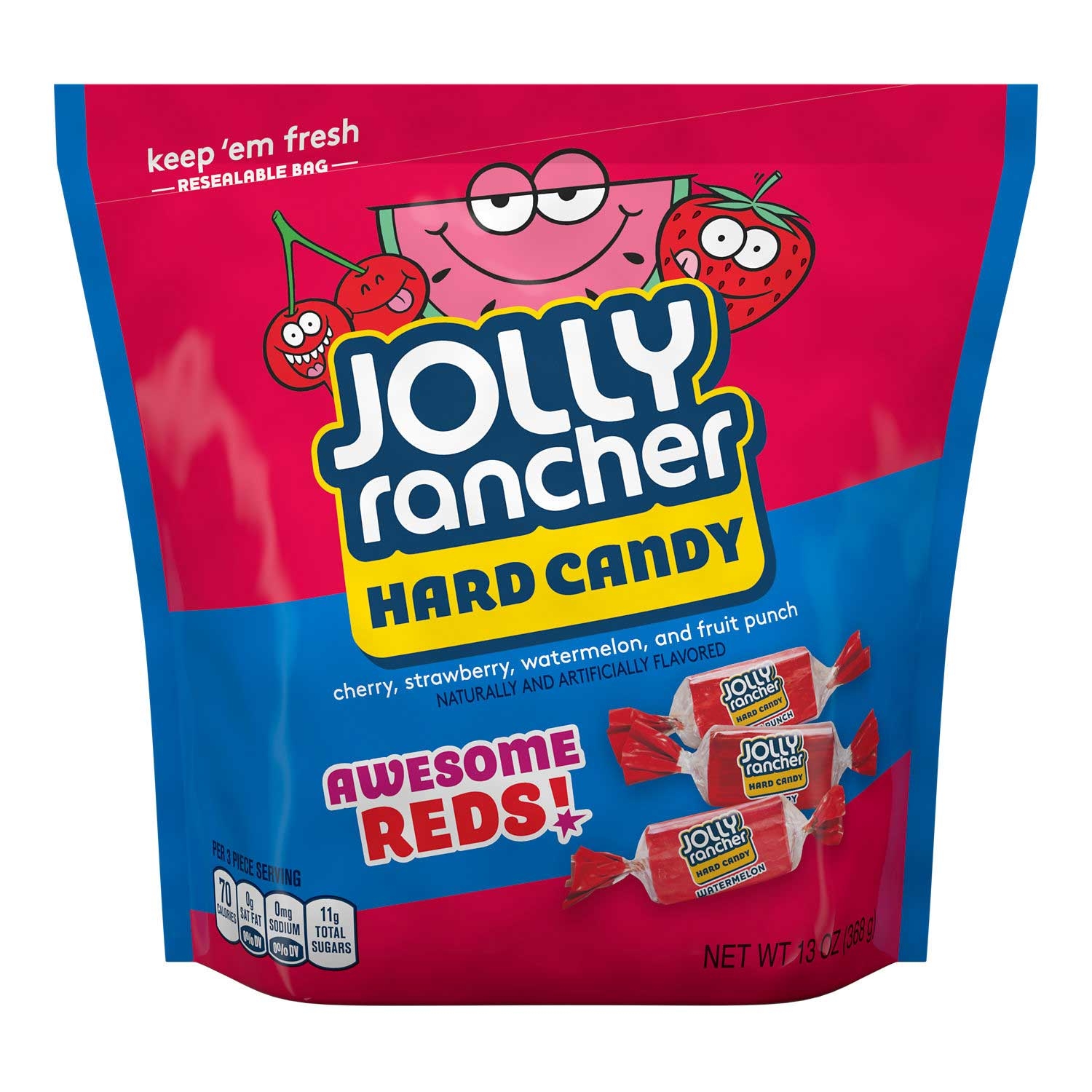 Jolly Rancher Awesome Reds Assorted Hard Candy, 13 Ounce Stand Up Bag -- 8 per case