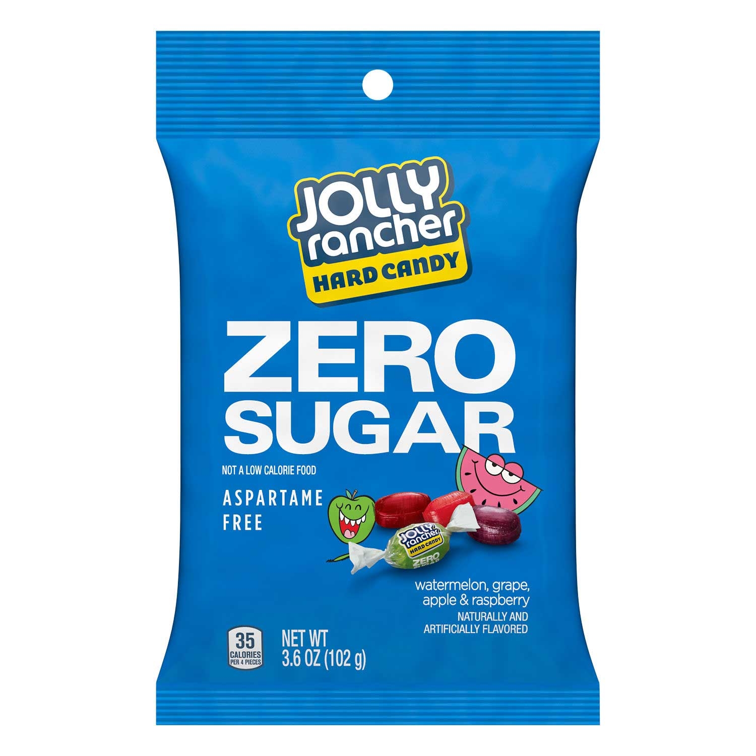 Jolly Rancher Individually Wrapped Zero Sugar Assorted Fruit Flavored Hard Candy, 3.6 Ounce Peg Bag -- 12 per case