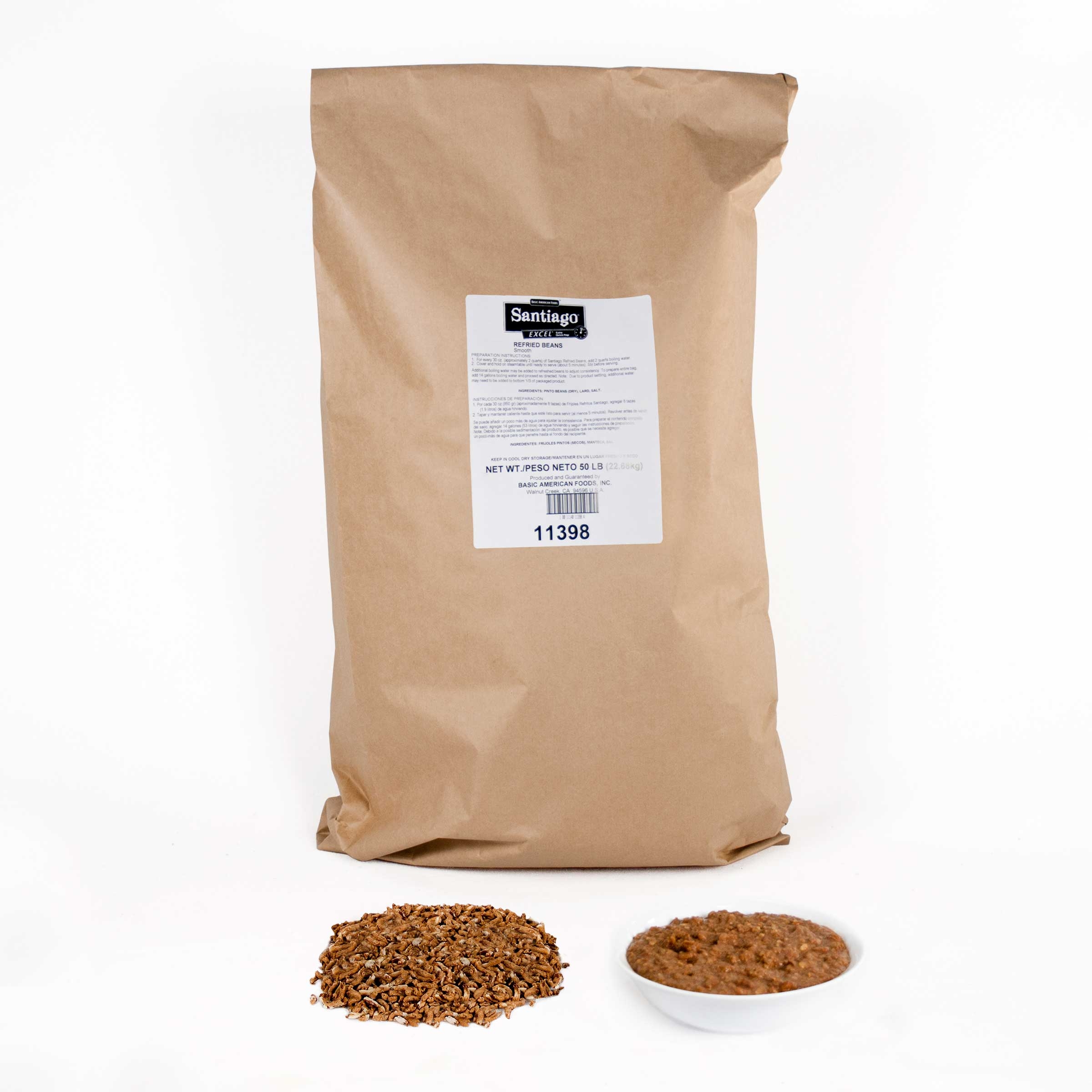 Santiago Smooth Refried Beans - 50 lb. bag-, 1 bag per case