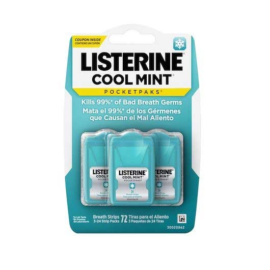 Listerine PocketPaks Cool Mint Flavored Breath Strips - 72 count per pack -- 36 packs per case