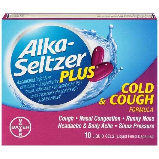 Alka Seltzer Plus Cold and Cough Liquid Gels - 10 count per pack -- 24 packs per case