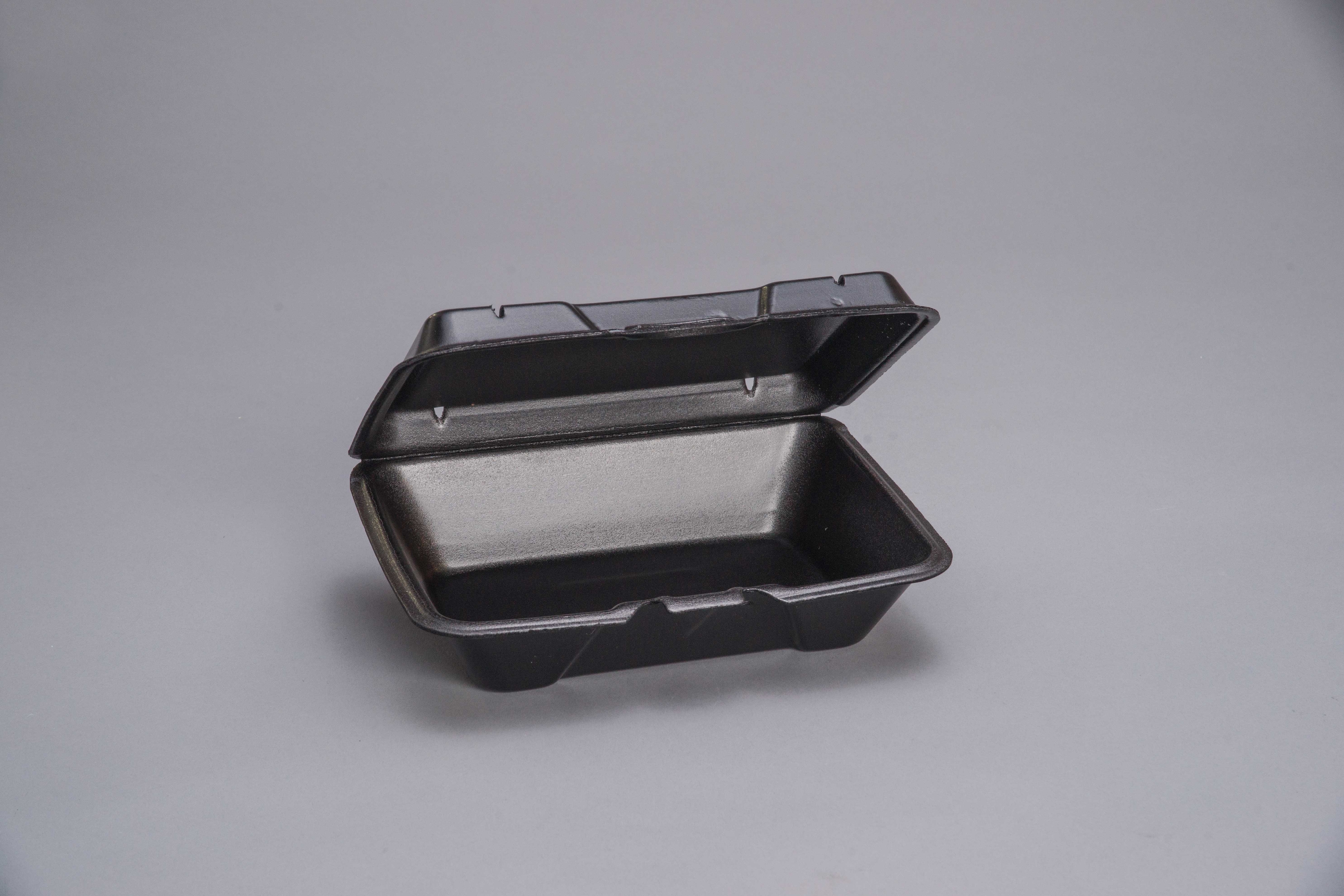 Genpak 9x6.5 inch 1 Compartment Hinged Foam Black Vented Container -- 200 per case.