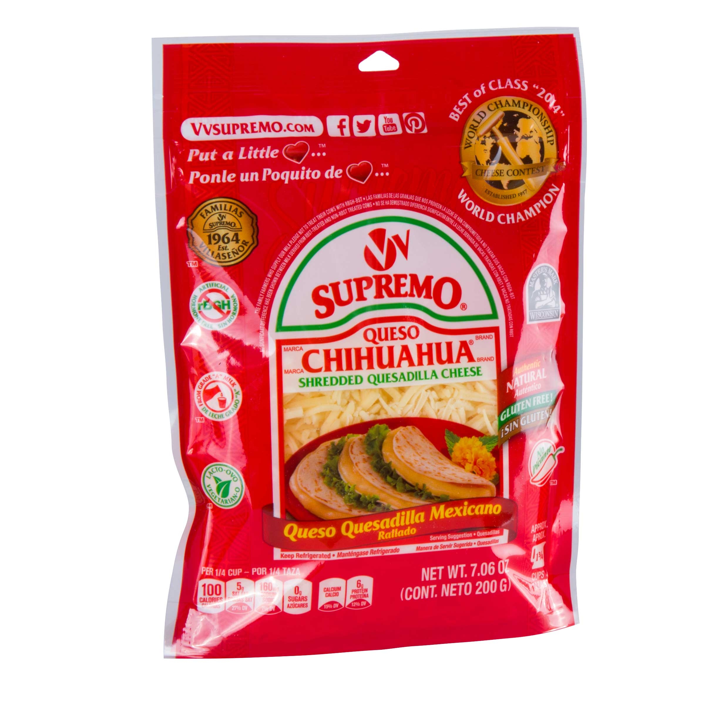 Supremo Queso Chihuahua Shredded Quesadilla Cheese, 7.06 Ounce -- 12 per case.
