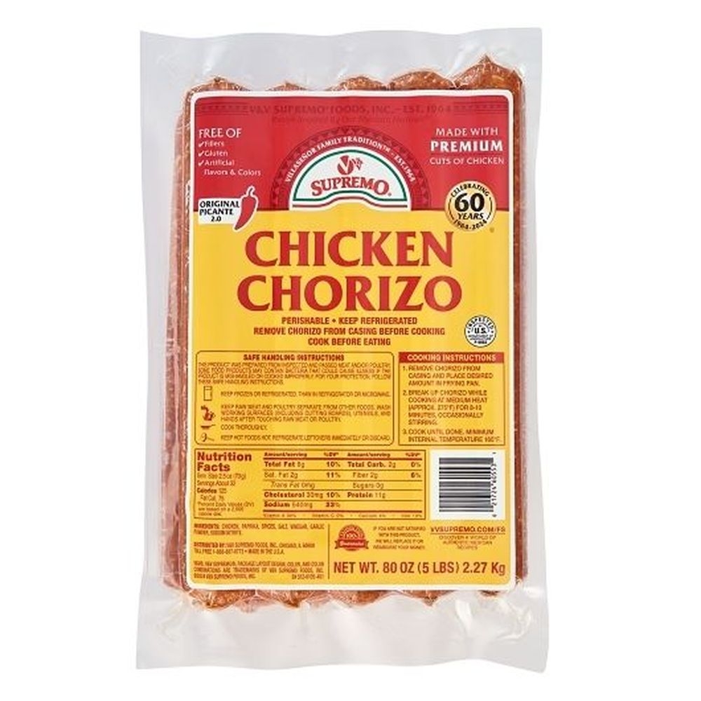 V and V Supremo Chicken Chorizo, 5 Pound - 2 per case