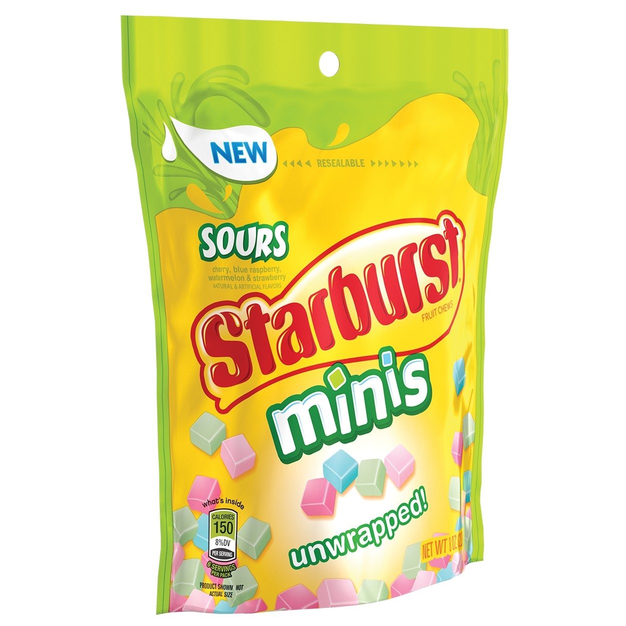 Starburst Sours Minis Fruit Chews - Stand Up Pouch, 8 Ounce -- 8 per case.