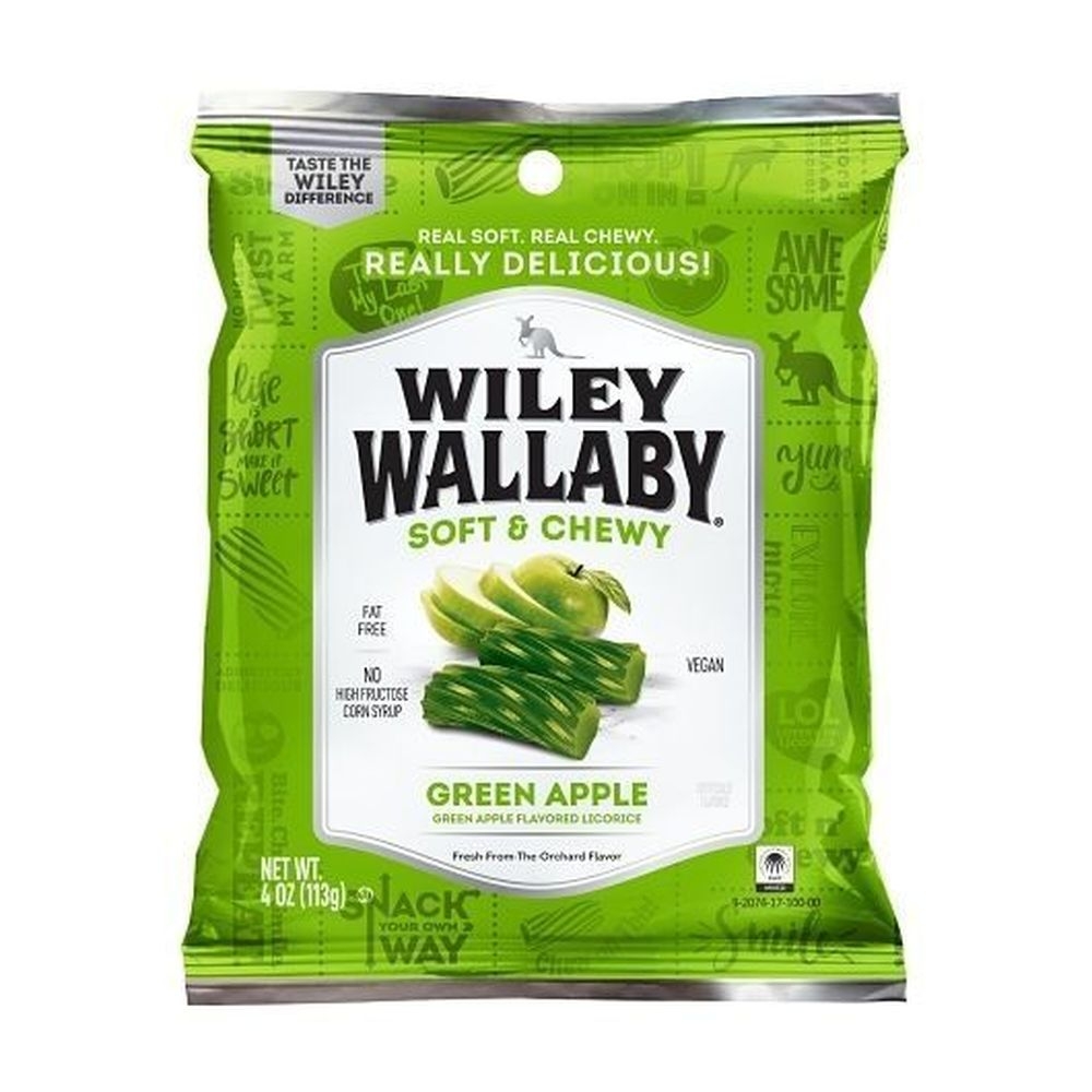Wiley Wallaby Soft and Chewy Green Apple Licorice, 4 Ounce -- 12 per case