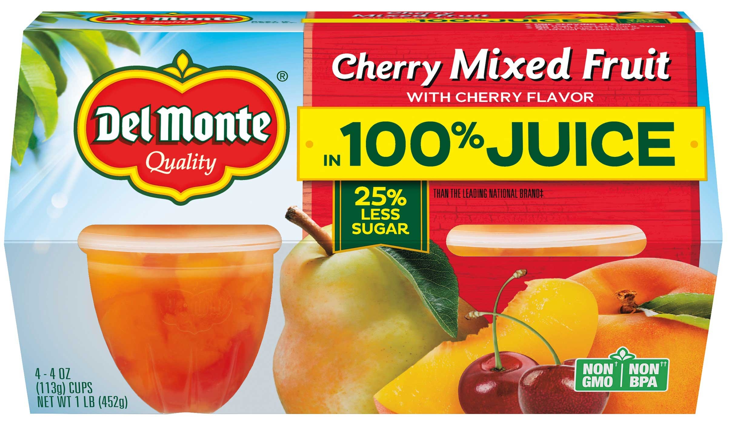 Del Monte Mixed Fruit with Cherry Flavor in Juice, 4 Ounce Plastic Cup - 4 count per pack -- 6 packs per case
