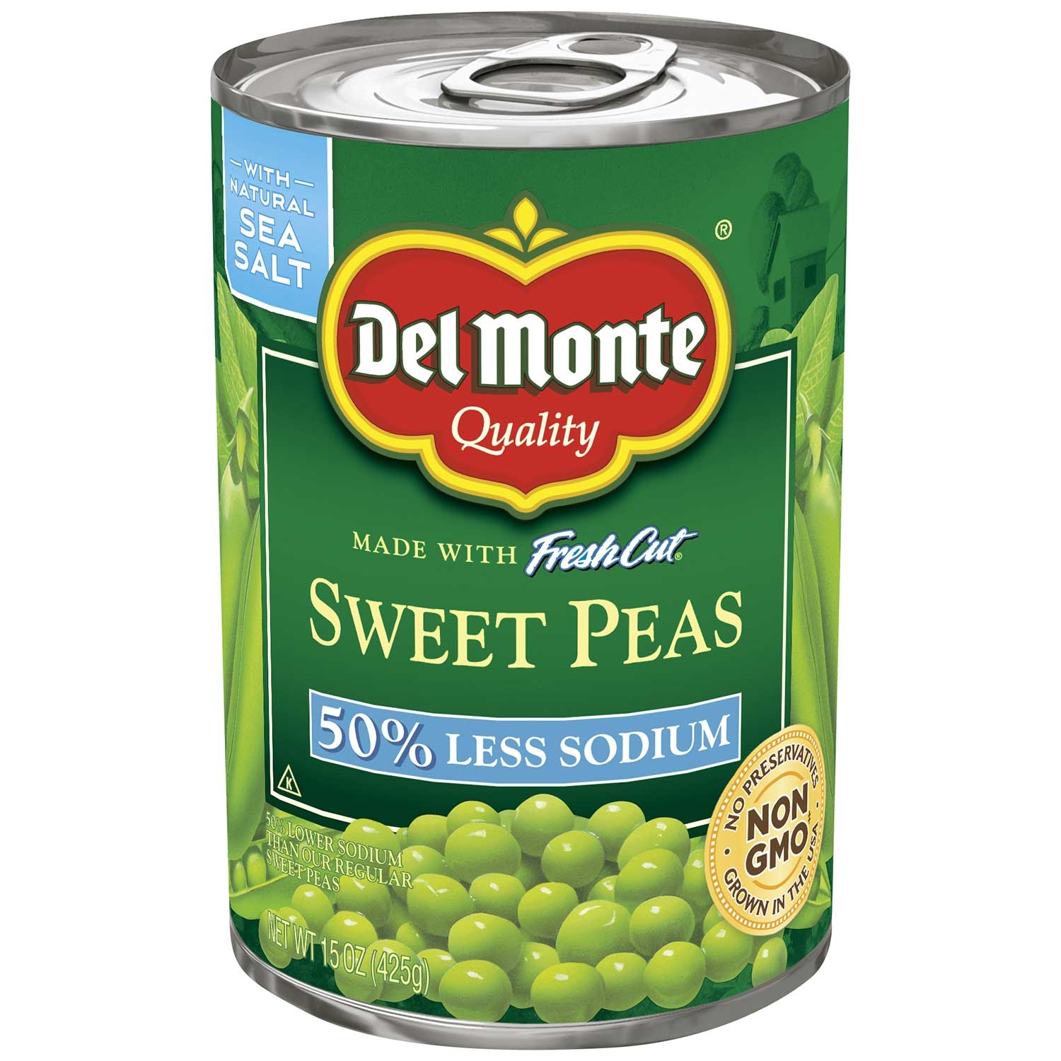 Del Monte 50 Percent Less Sodium Sweet Peas, 15 Ounce -- 12 per case.