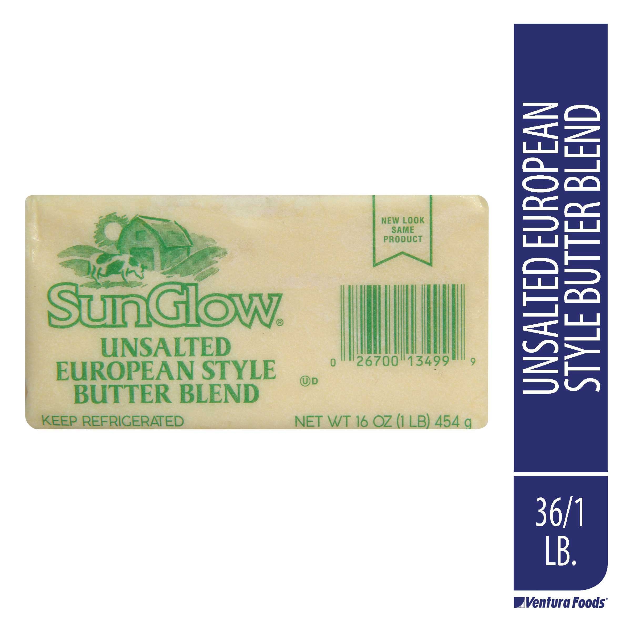 Sun Glow Unsalted European Style Butter Blend, 1 Pound per Brick -- 36 per case