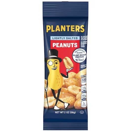 Planters Snack Nuts Light Salt Cocktail Peanuts, 2 Ounce -- 144 per case.