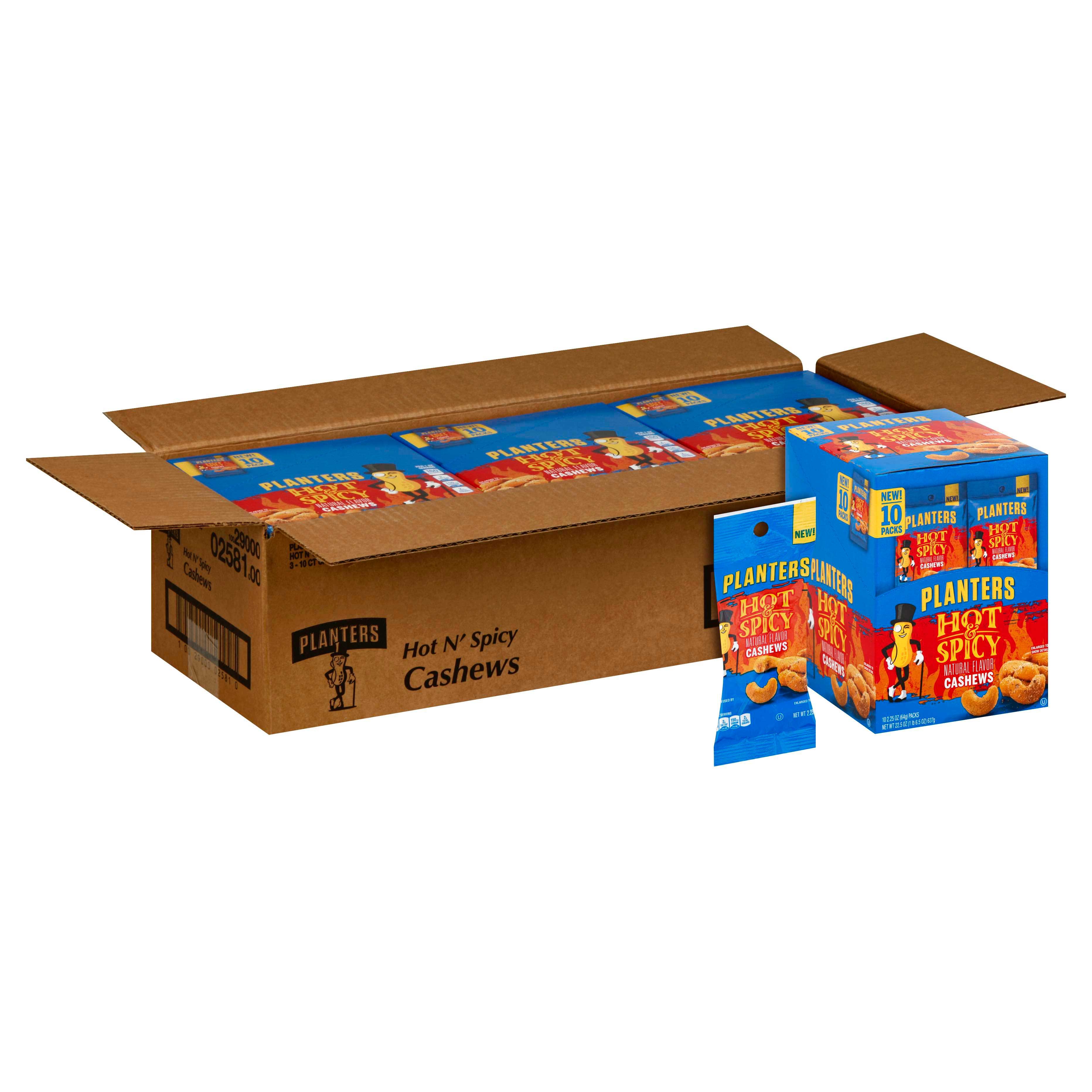 Planters Hot N Spicy Cashews Snack Nuts, 2.25 Ounce Tube -- 30 per case.
