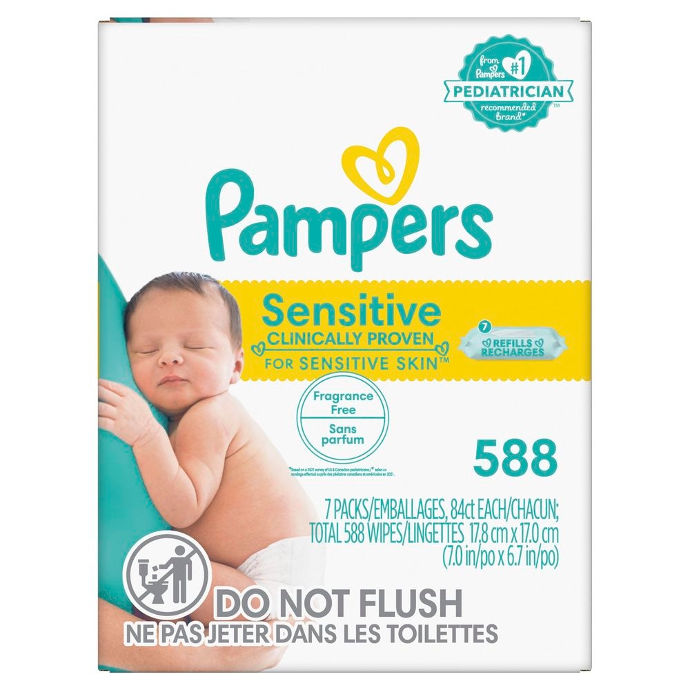Pampers Sensitive Baby Wipes Refill -- 588 per case