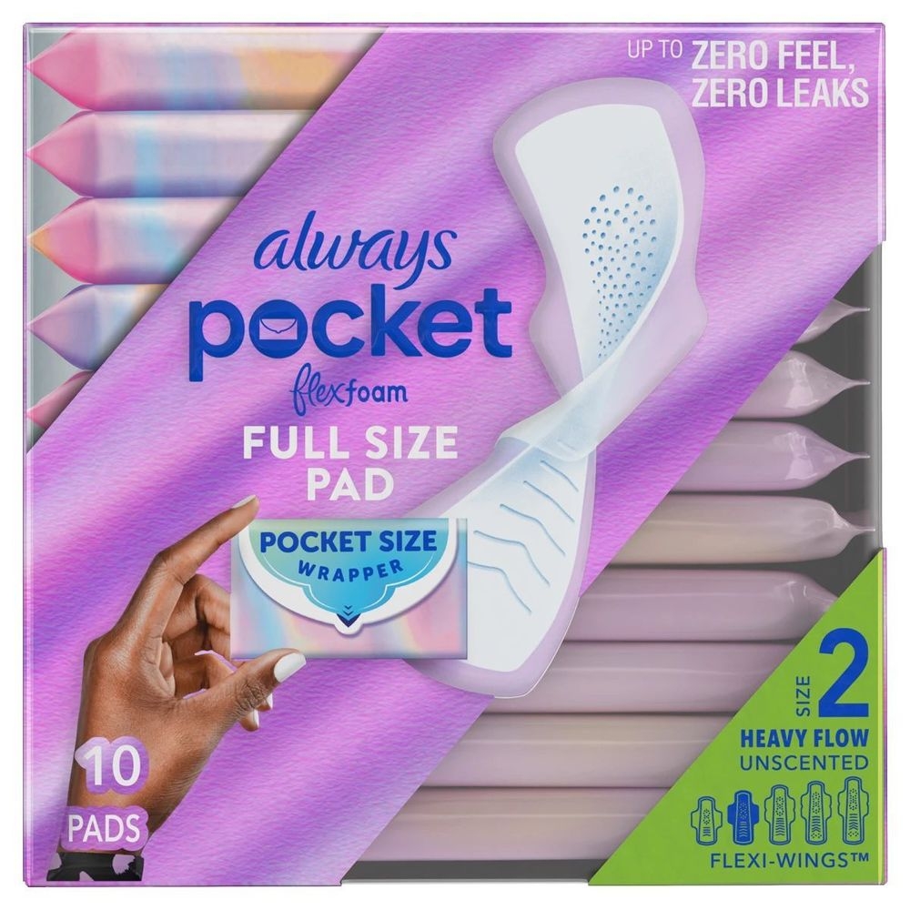 Always Pocket Size 2 Heavy Flow Flexfoam Pads with Wings, 10 count -- 4 per case