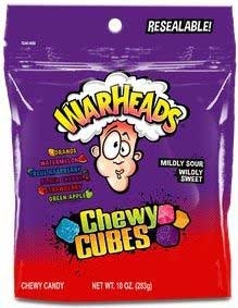 Warheads Chewy Cubes Candy, 10 Ounce - Stand Up Bag -- 12 per case