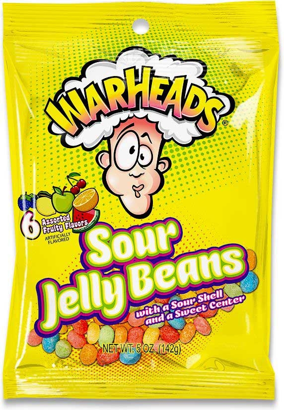 Warheads Sour Jelly Beans, 5 Ounce Peg Bag -- 12 per case