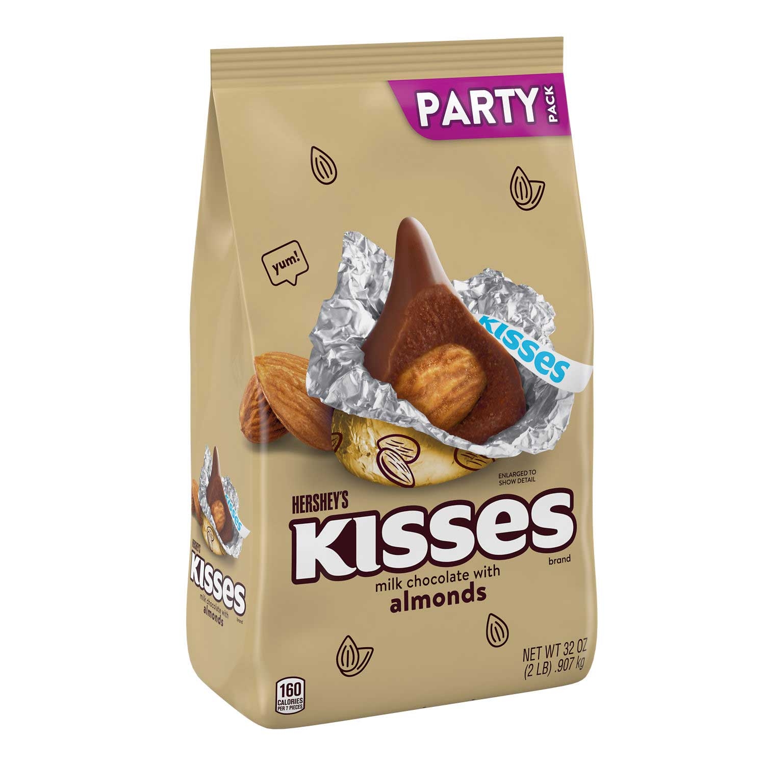 Hersheys Kisses Party Pack Milk Chocolate with Almonds - Stand Up Bag, 32 Ounce -- 9 per case