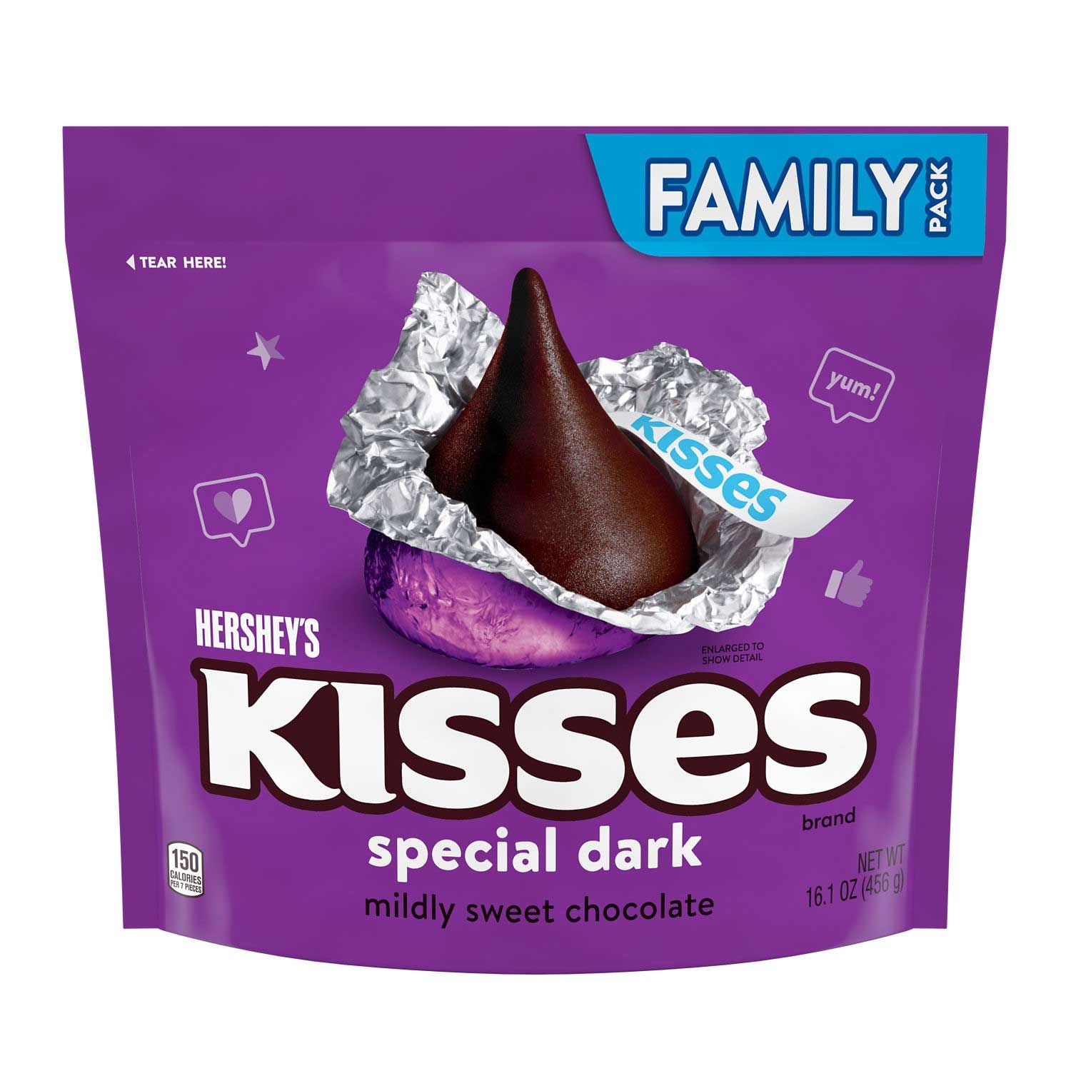 Hersheys Kisses Family Pack Special Dark Mildly Sweet Chocolate Candy - Stand Up Bag, 16.1 Ounce -- 8 per case
