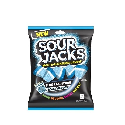 Sour Jacks Blue Raspberry Sour Wedges Candy, 5 Ounce -- 12 per case