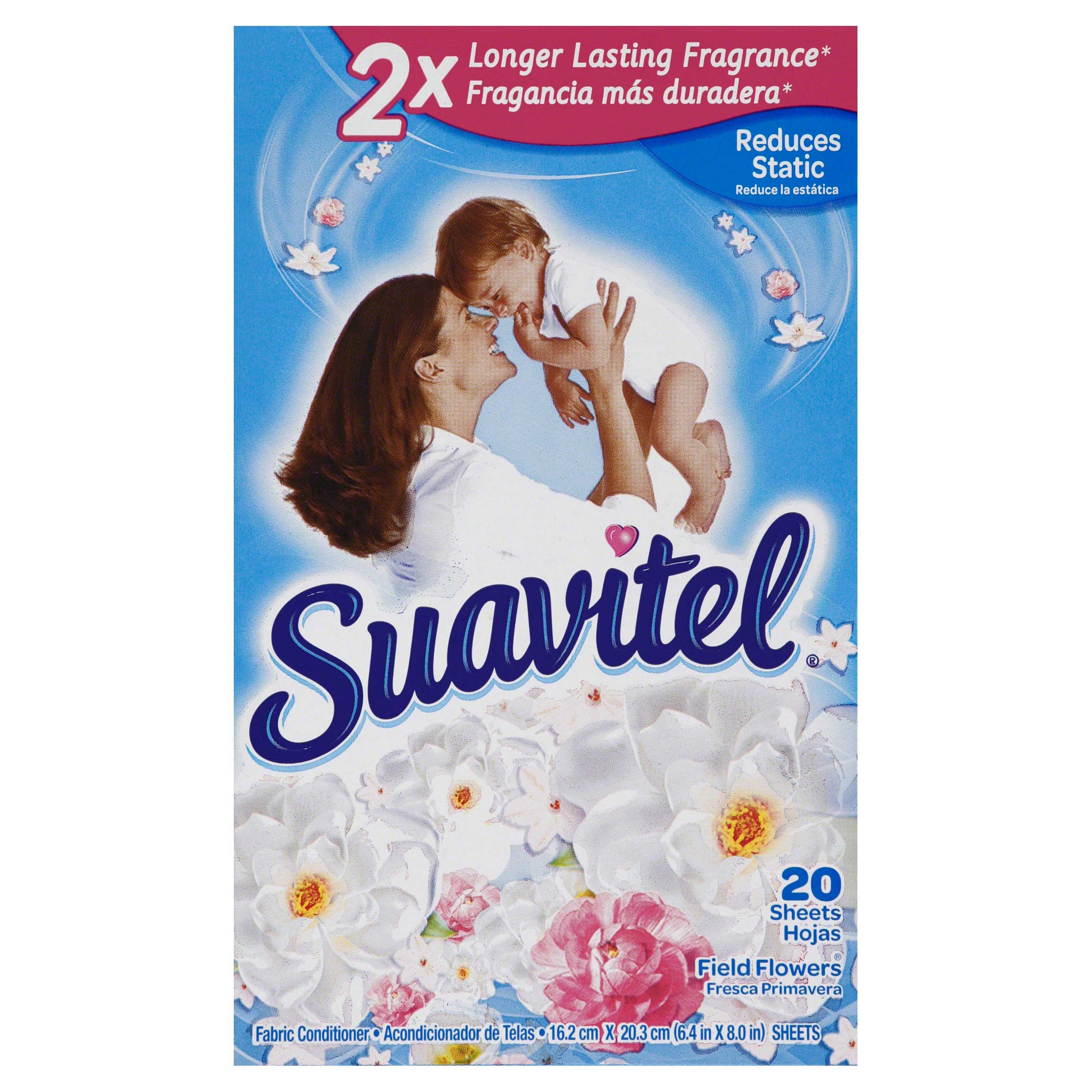 Suavitel Field Flowers Dryer Sheet - 20 per pack -- 15 packs per case.