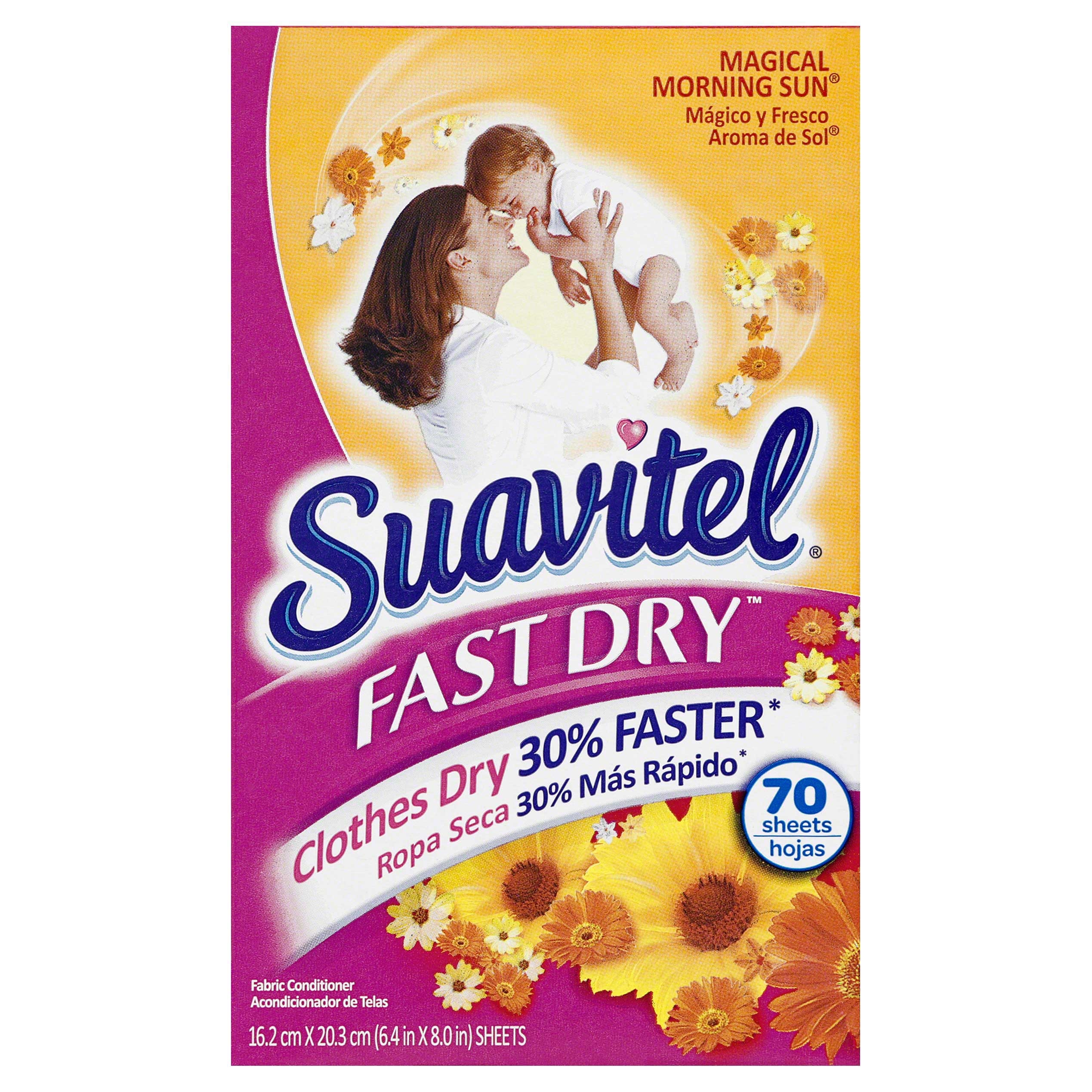 Suavitel Fast Dry Magical Morning Sun Fabric Conditioner Sheets - 70 per pack -- 6 packs per case.