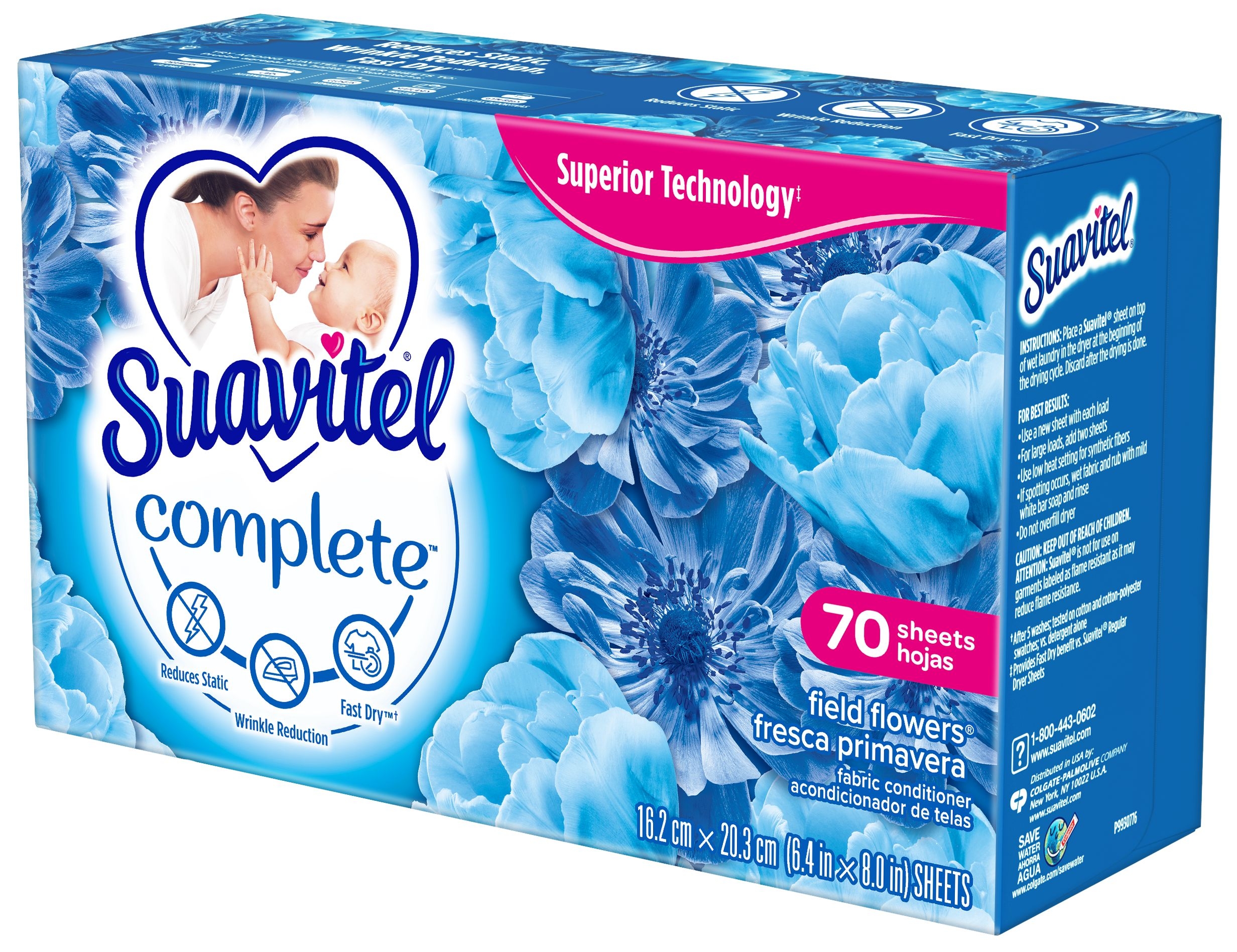 Suavitel Complete Field Flower Dryer Sheets, 70 count per pack -- 6 per case
