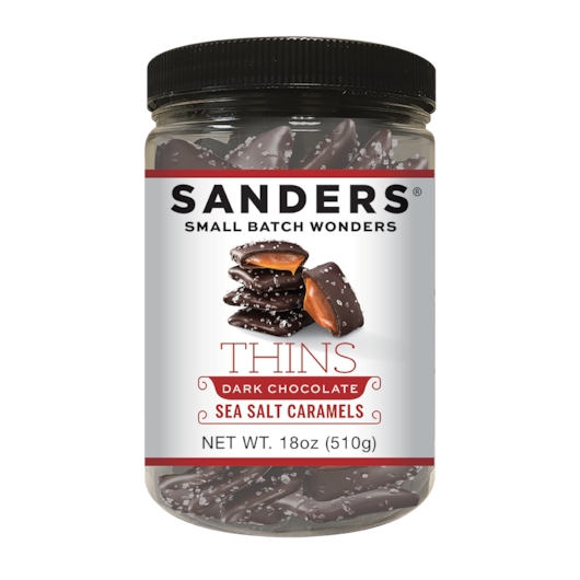 Sanders Dark Chocolate Sea Salt Caramel Thins Tub, 18 Ounce -- 6 per case