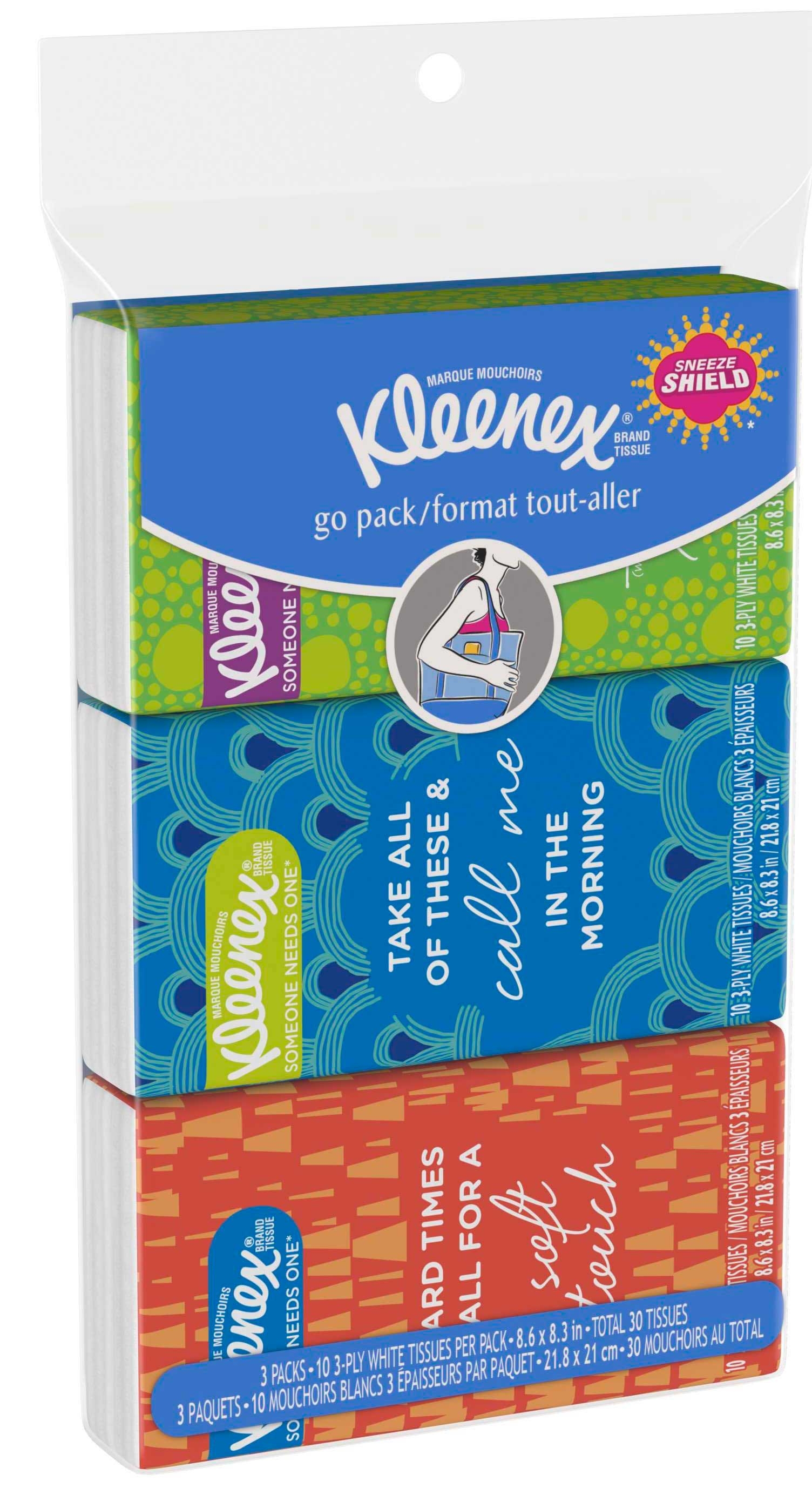Kleenex Go Pack Facial Tissue - 30 count per pack -- 36 packs per case