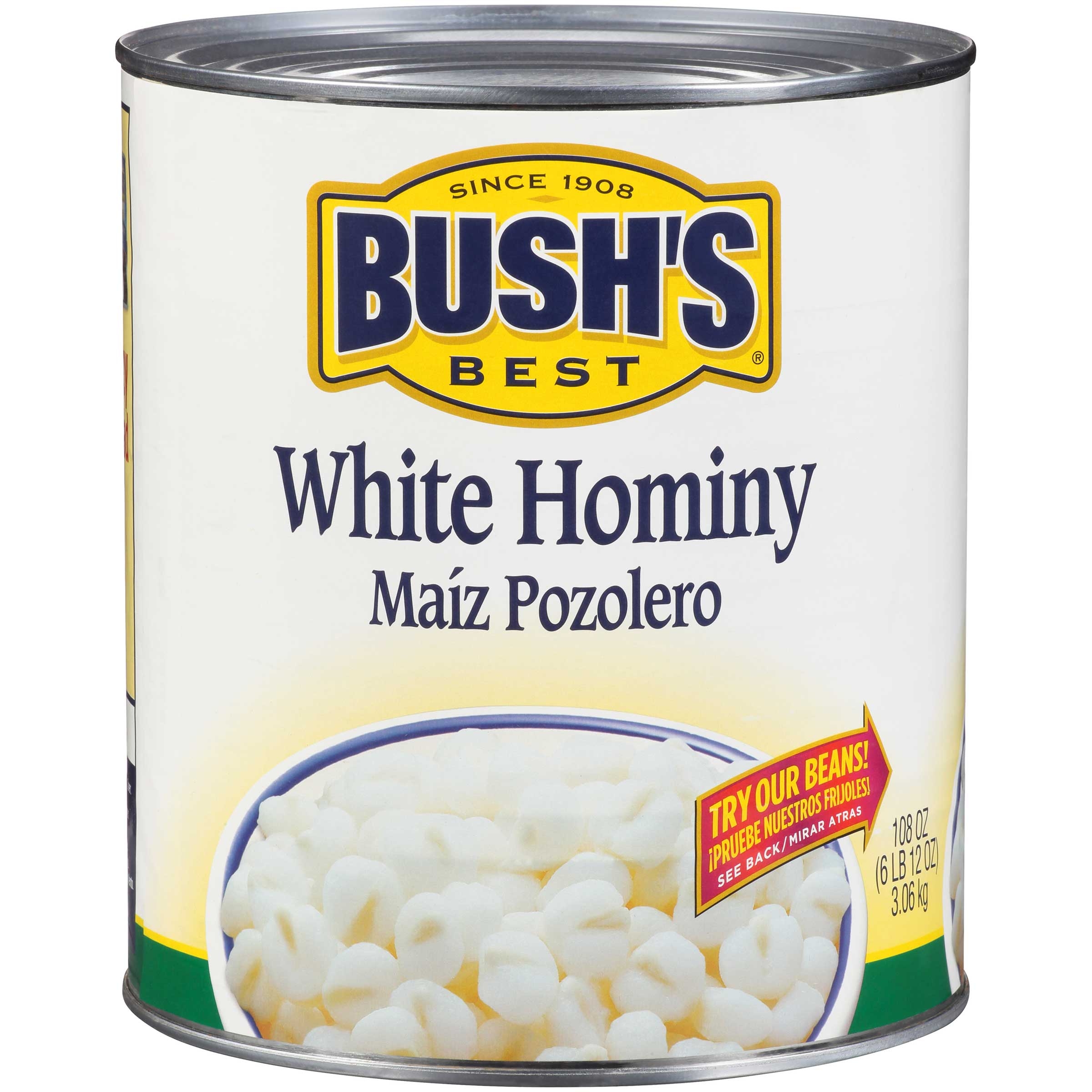 Bushs Best White Hominy - no. 10 can, 6 cans per case