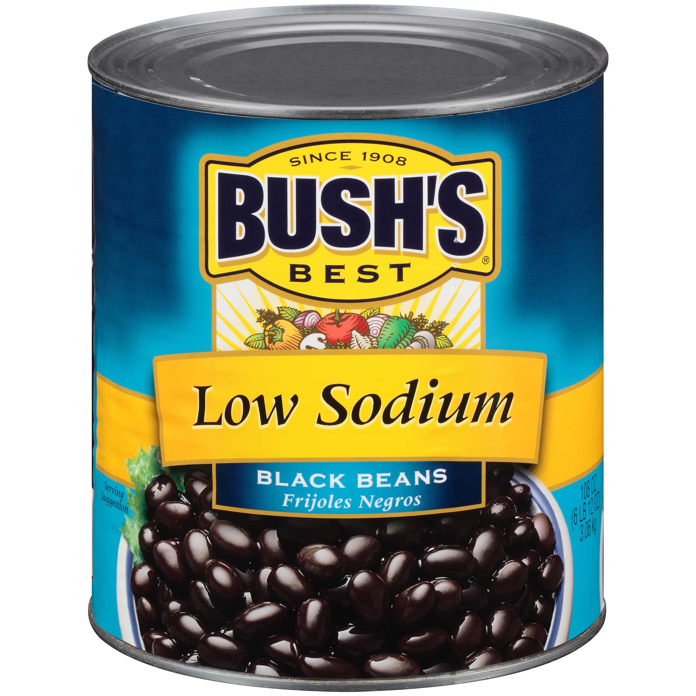 Bushs Best Low Sodium Fancy Brine Black Beans, 108 Ounce -- 6 per case.