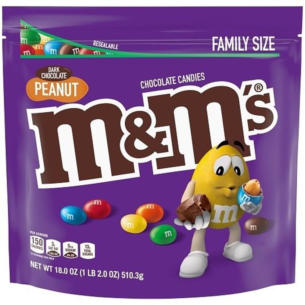 M and Ms Peanut Dark Chocolate Candy, 18 Ounce Stand Up Pouch -- 8 per case