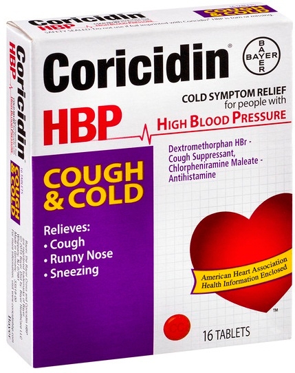 Coricidin High Blood Pressure Cough and Cold Symptom Relief, 16 count per pack -- 36 per case.