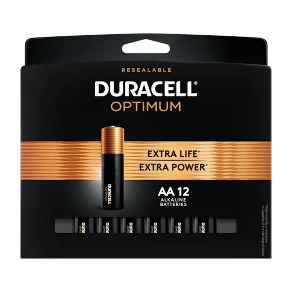 Duracell Optimum 1.5 Volt AA12 Alkaline Battery, 12 count -- 12 per case