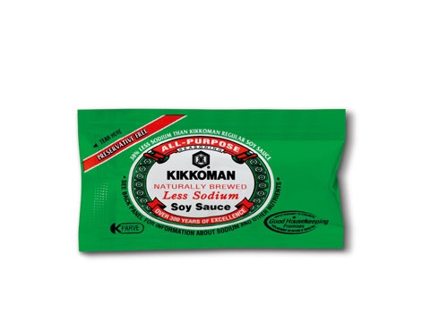 Kikkoman Less Sodium Preservative Free Soy Sauce, 6 Milliliter Packet -- 500 per case.