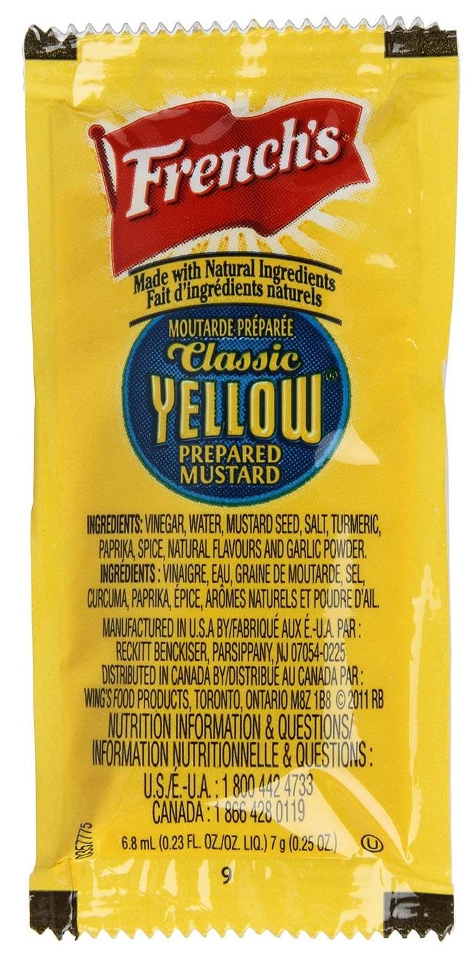 Frenchs Classic Yellow Prepared Mustard, 7 Gram Packet -- 500 per case