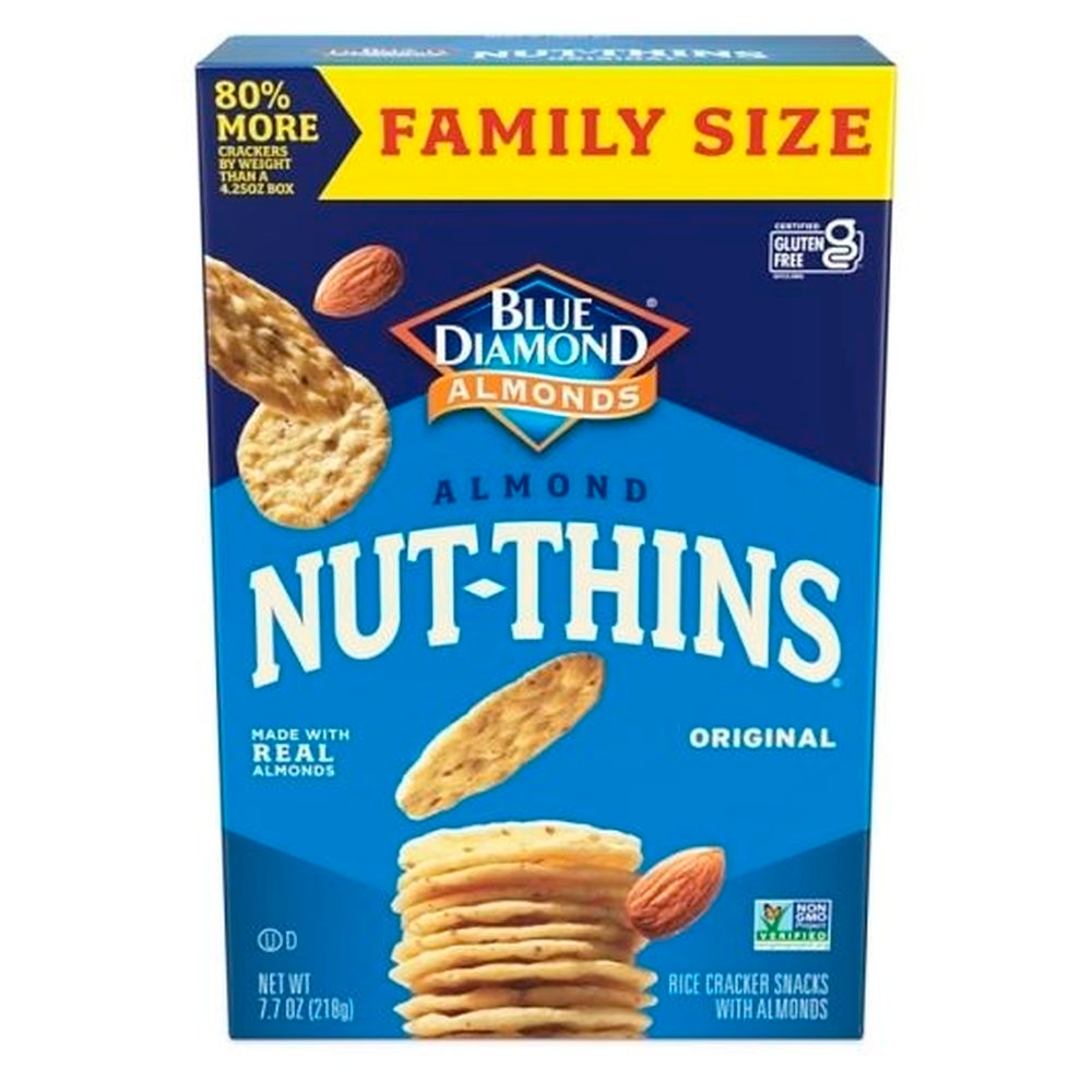 Blue Diamond Nut-Thins Family Size Almonds Original Rice Crackers Snacks, 7.7 Ounce -- 6 per case