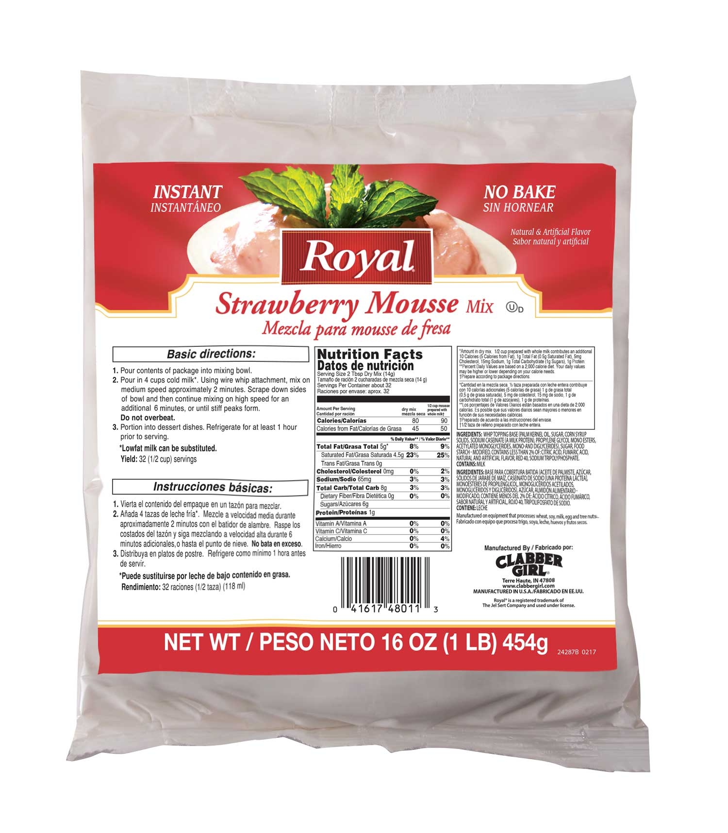 Royal Strawberry Mousse Mix, 16 Ounce -- 6 per case.