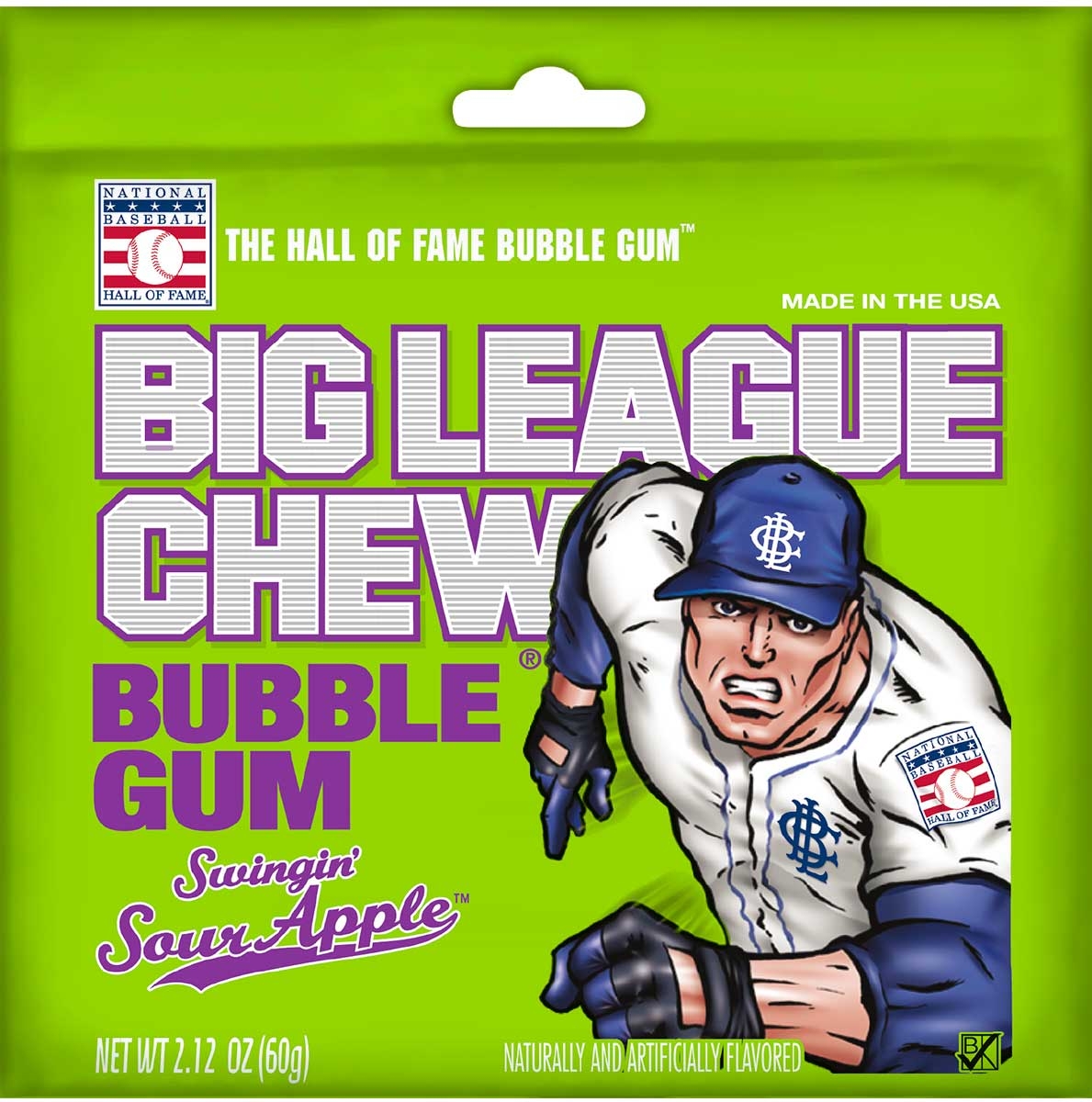 Big League Sour Apple Bubble Chew Gum, 12 per pack -- 9 packs per case.