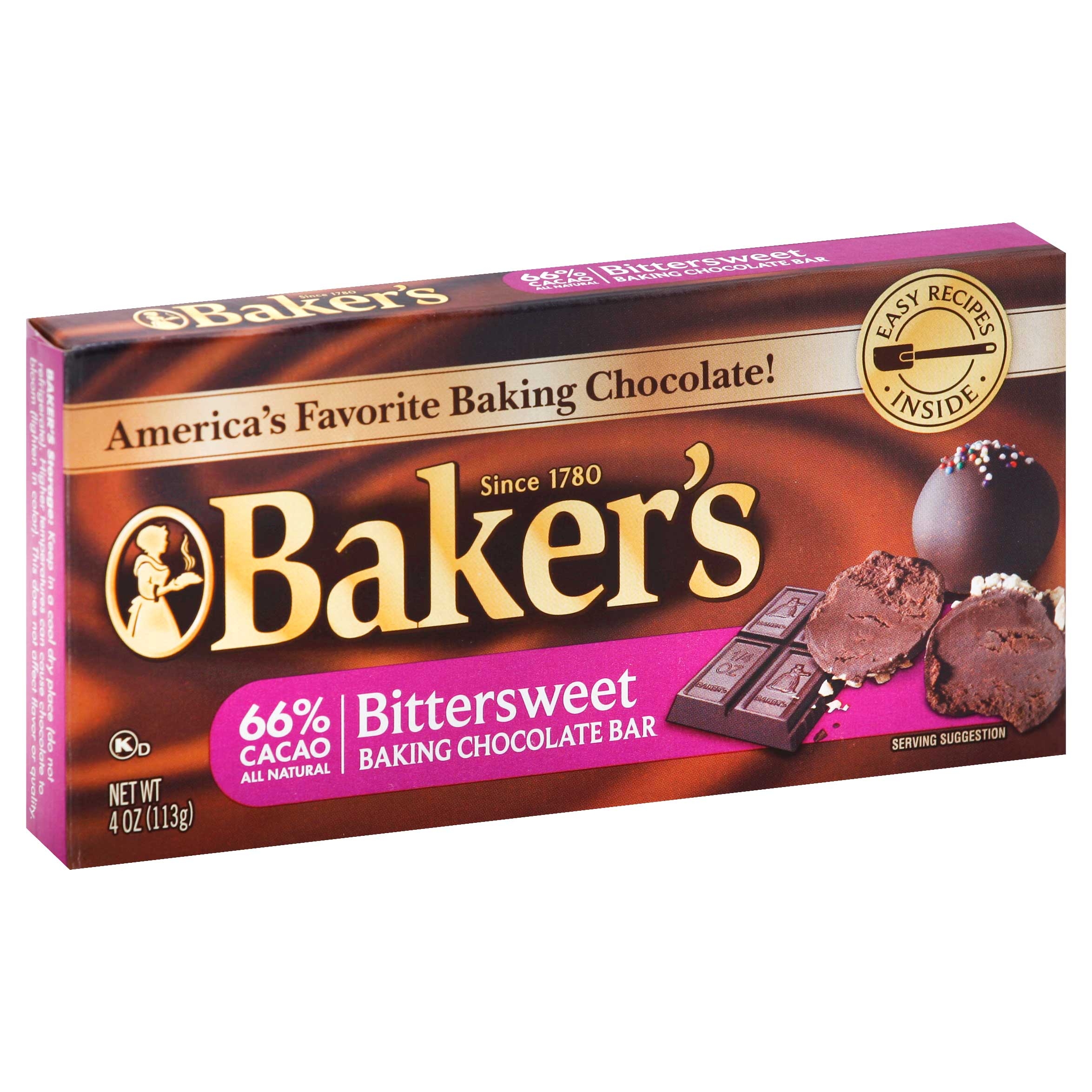 Bakers Bittersweet Baking Chocolate Bar, 4 Ounce -- 12 per case.