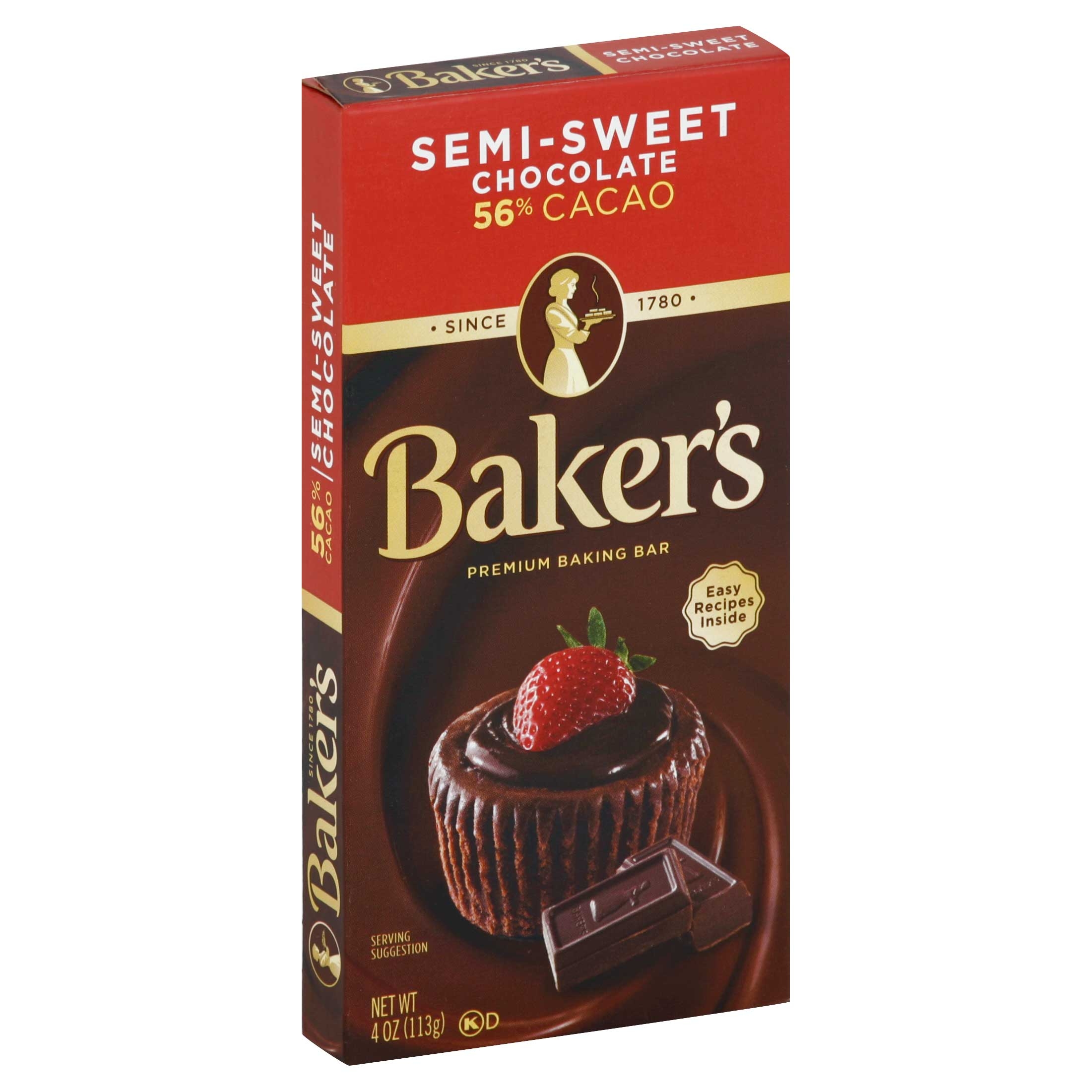 Baker's Premium Semi Sweet Chocolate Baking Bar, 4 Ounce -- 12 per case