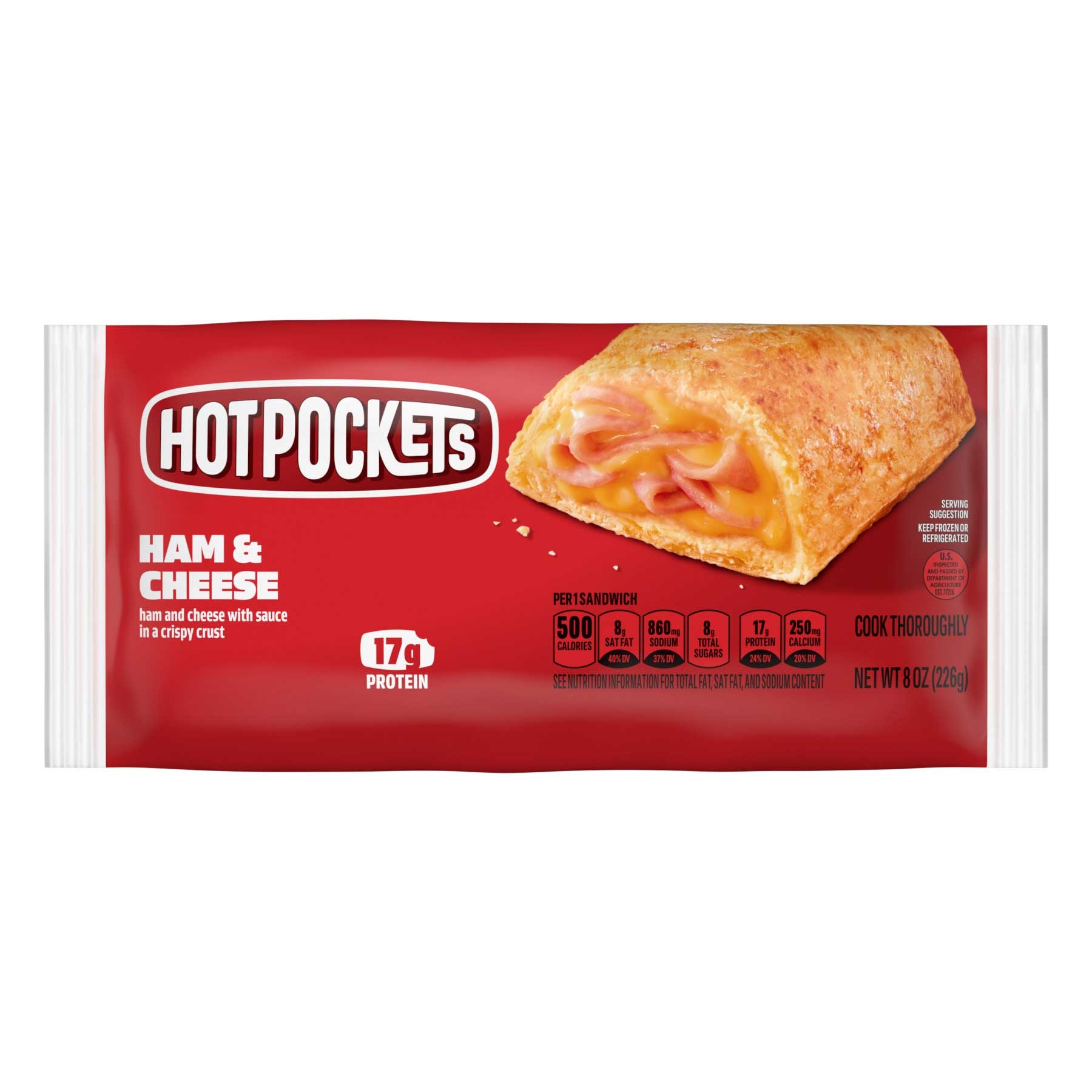 Nestle Hot Pockets Ham and Cheese Stuffed Sandwich, 8 Ounce -- 12 per case.