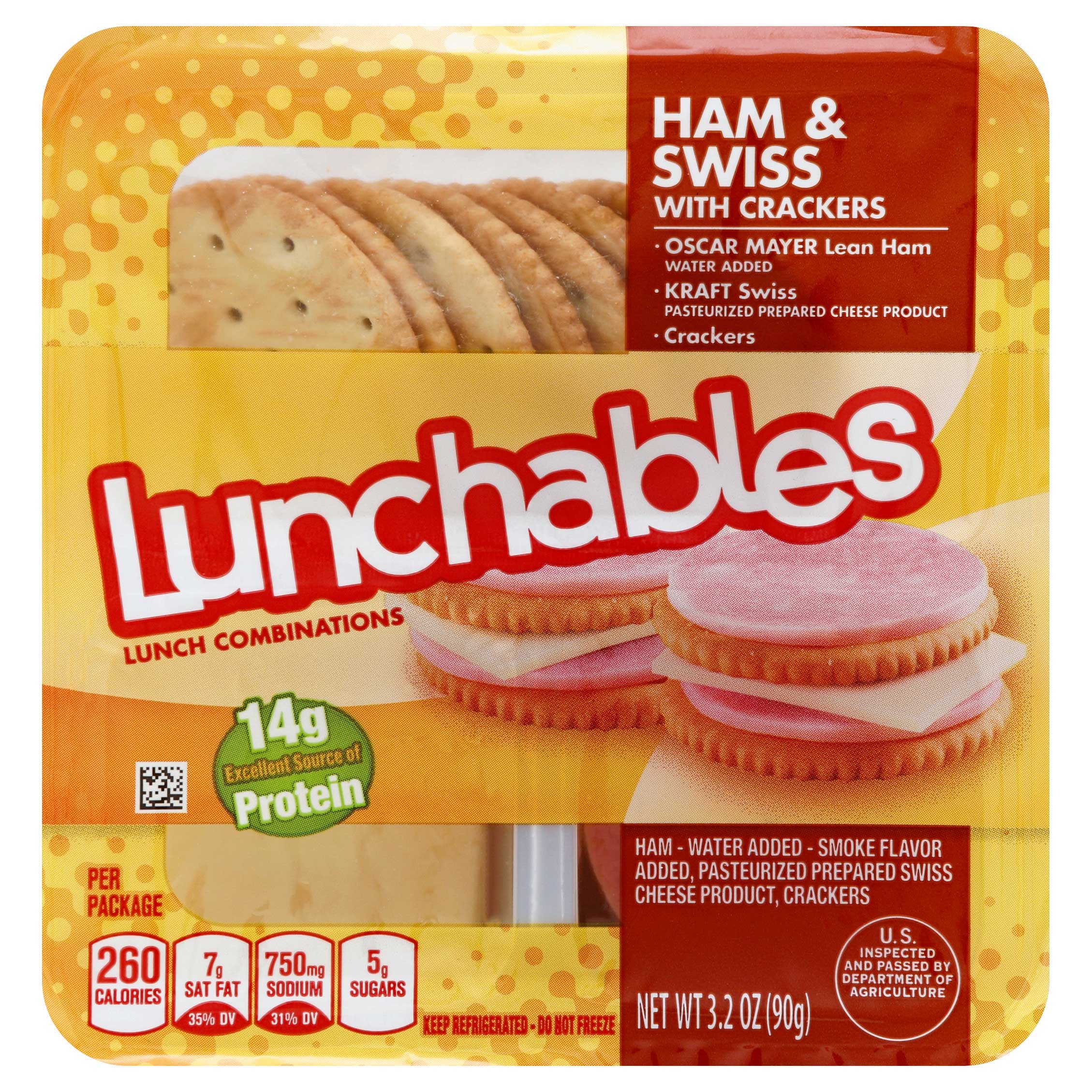 Kraft Oscar Mayer Lunchable Ham and Swiss Cheese, 3.2 Ounce -- 16 per case.