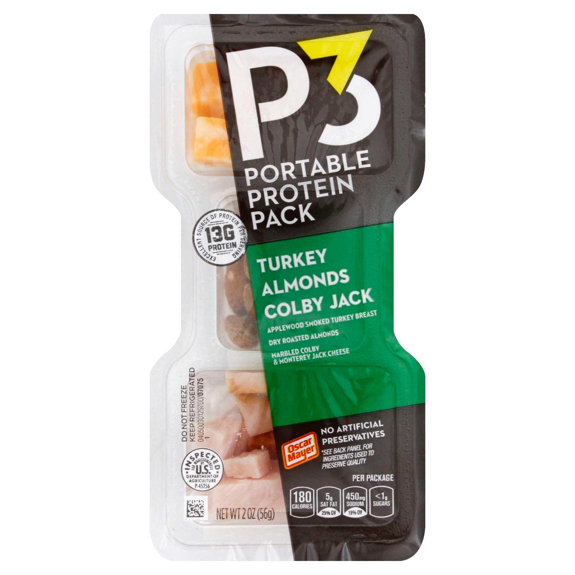 P3 Turkey Cheese with Almonds Convenience Meal, 2 Ounce -- 10 per case.