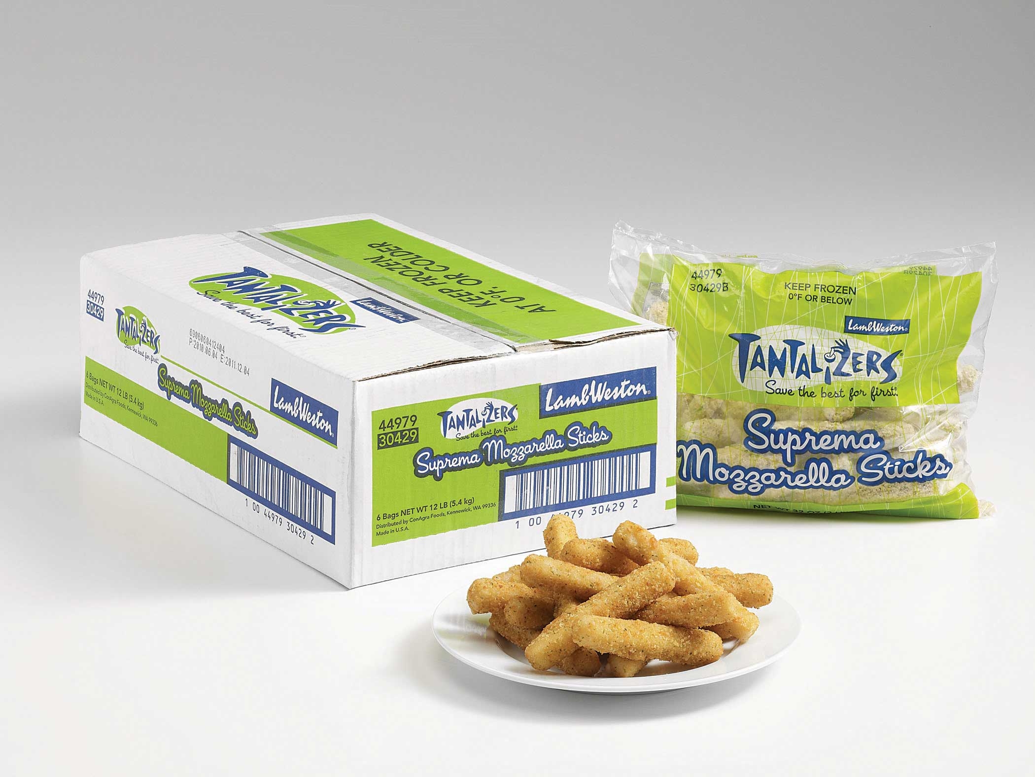 Lamb Weston Tantalizers Suprema Mozzarella Cheese Stick, 2 Pound -- 6 per case.