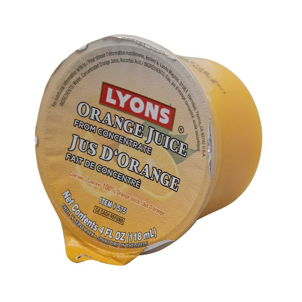 Lyons 100 Percent Orange Juice, 4 Fluid Ounce -- 96 per case
