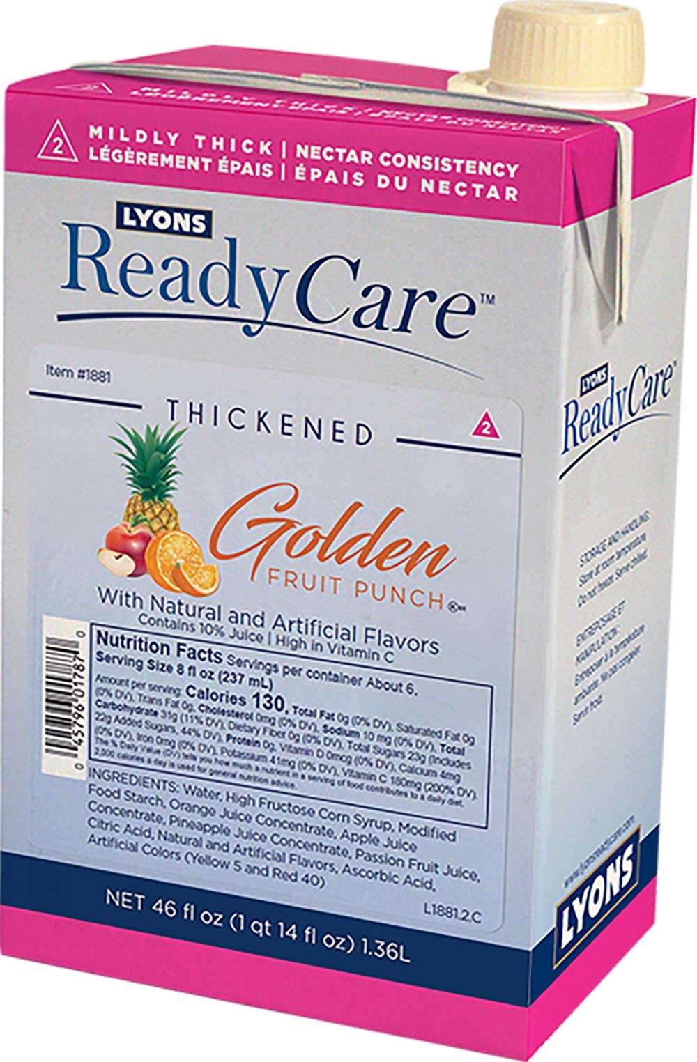 Lyons ReadyCare Level 2 Nectar Thickened Golden Fruit Punch, 46 Fluid Ounce -- 6 per case