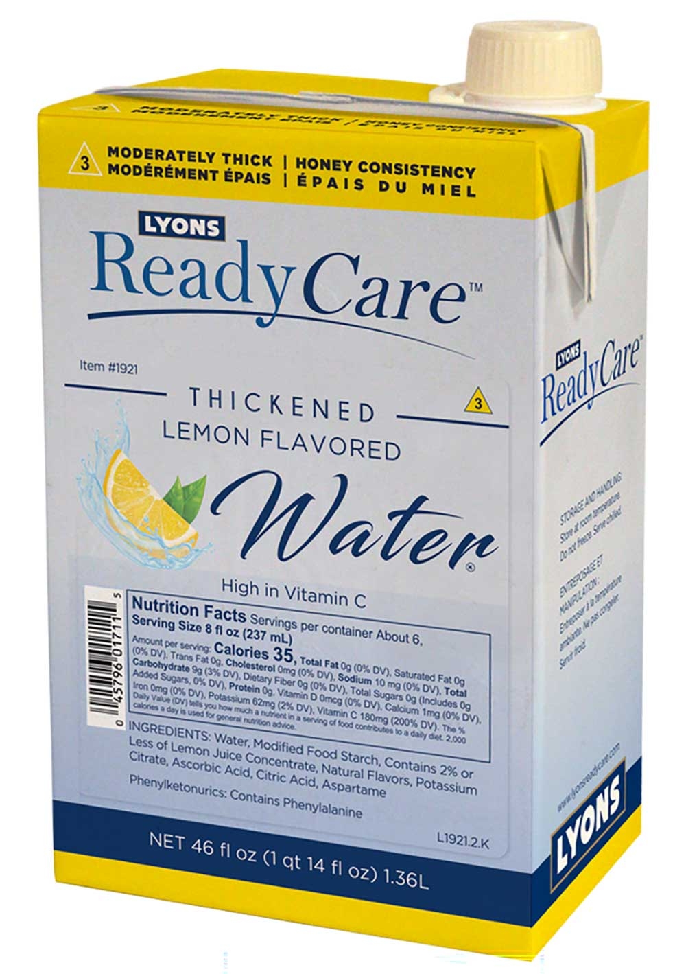 Lyons ReadyCare Level 3 Honey Lemon Flavored Thickened Water, 46 Fluid Ounce -- 6 per case